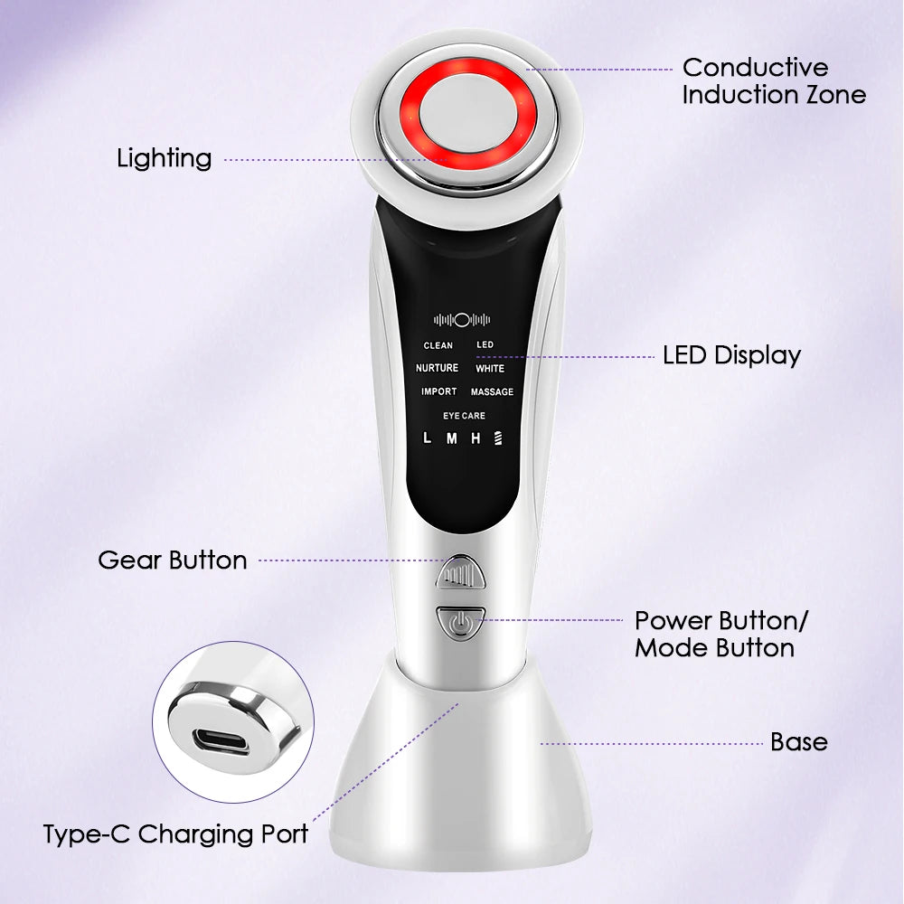 7-in-1 Red Light Therapy Face Massager - Microcurrent Lifting & Blackhead Remover Device
