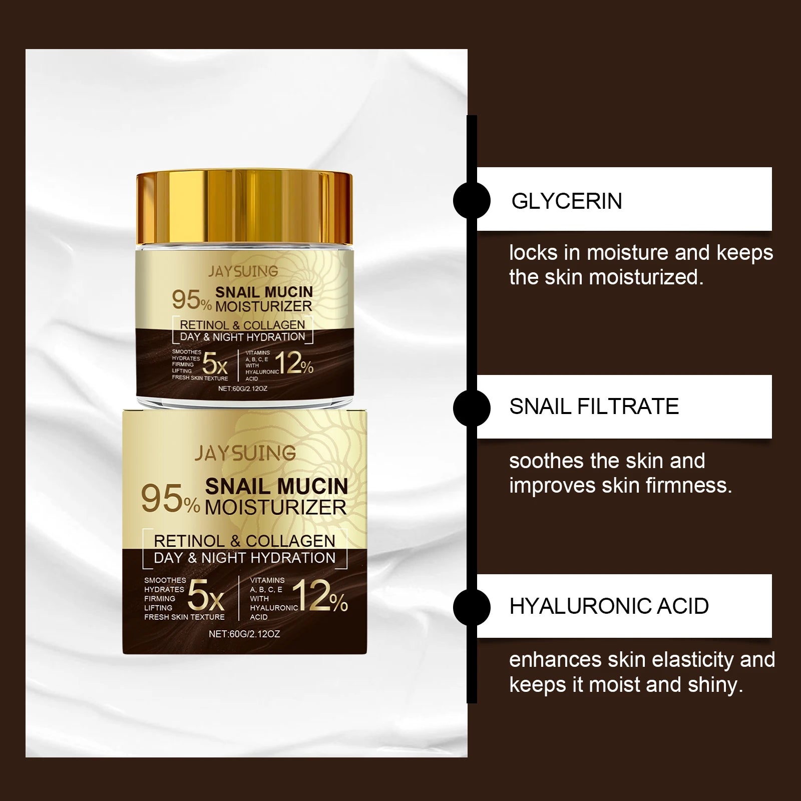 95% Snail Mucin Anti-Aging Cream - Collagen & Retinol Moisturizer