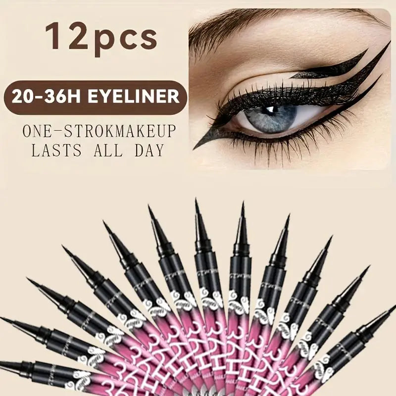 12-Pack Ultimate Black Liquid Eyeliner - Waterproof Long-Lasting