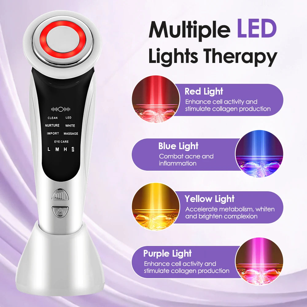 7-in-1 Red Light Therapy Face Massager - Microcurrent Lifting & Blackhead Remover Device