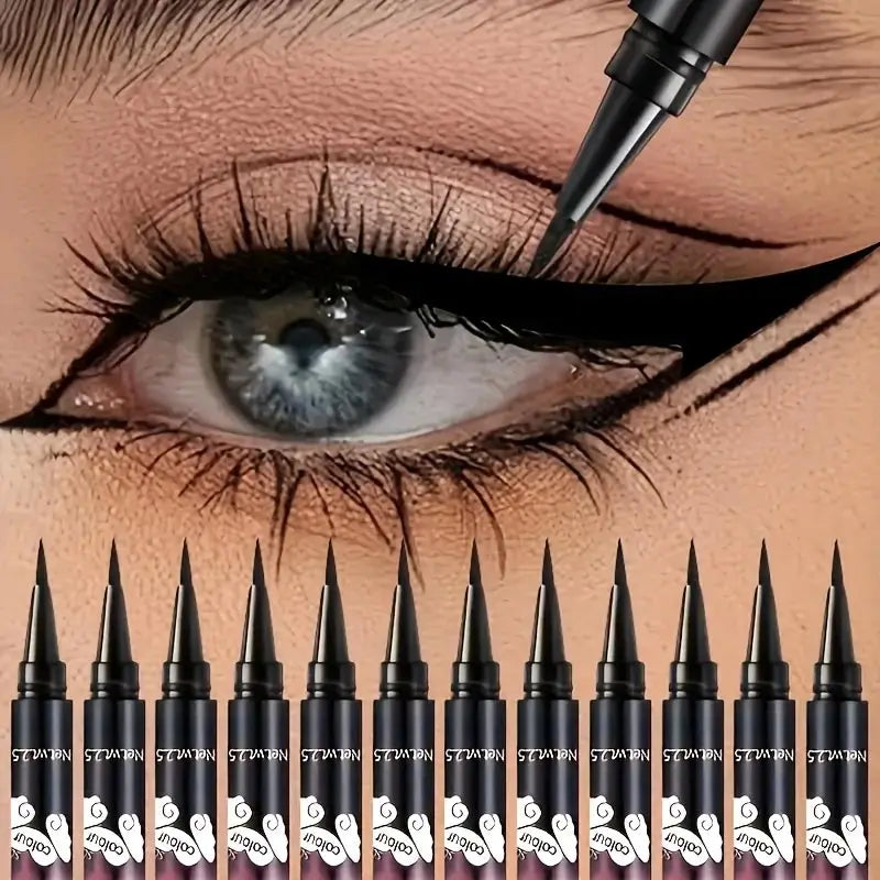 12-Pack Ultimate Black Liquid Eyeliner - Waterproof Long-Lasting