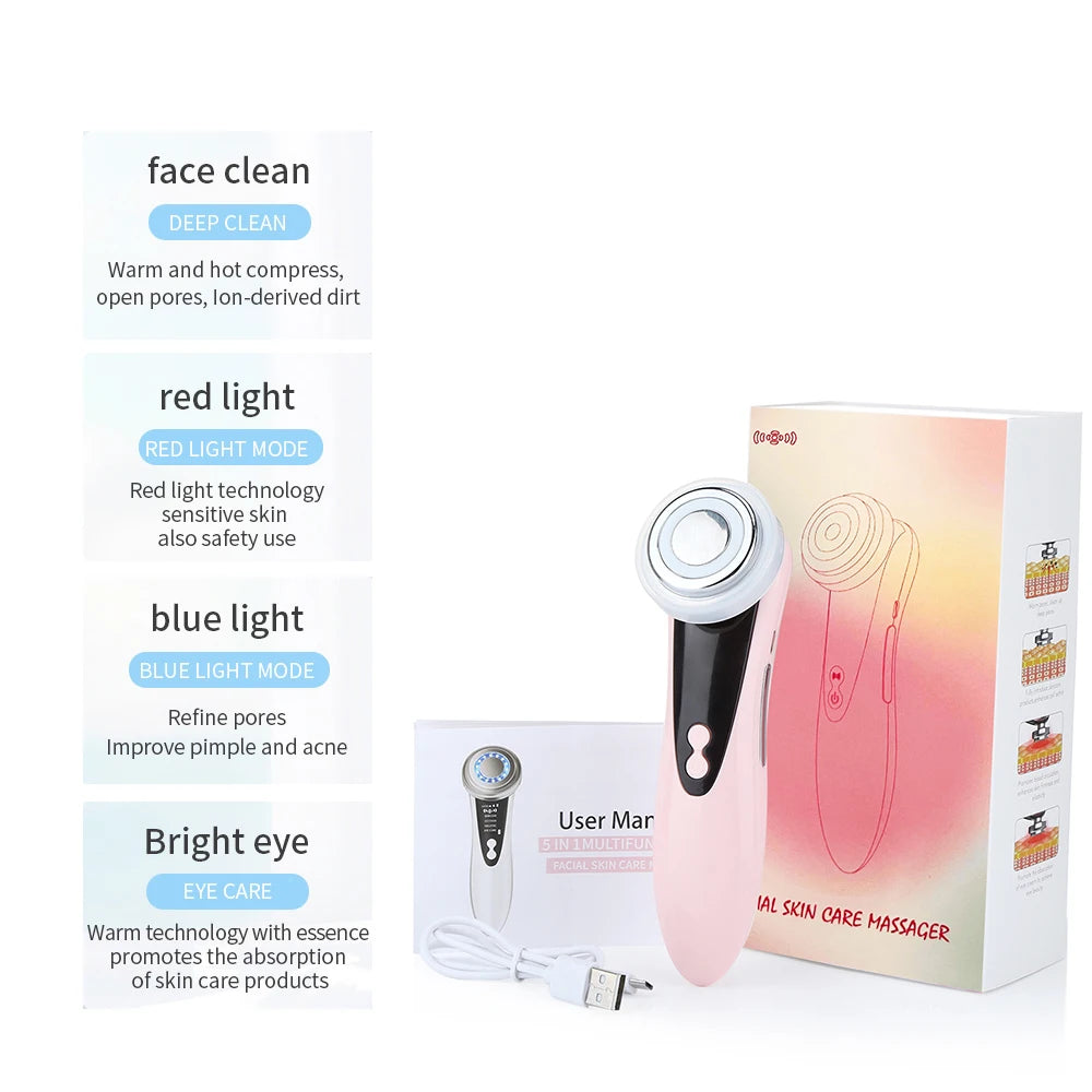 7-in-1 Red Light Therapy Face Massager - Microcurrent Lifting & Blackhead Remover Device