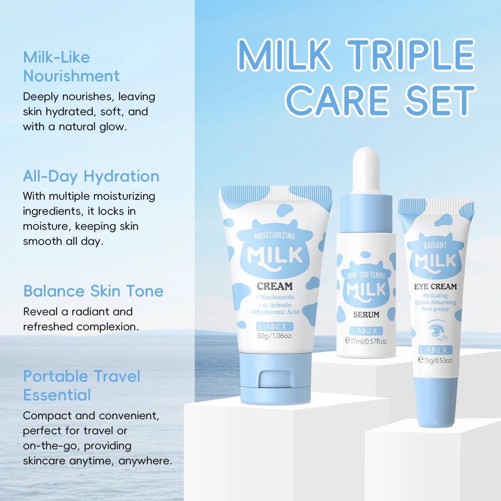 LAIKOU Milk Glowing Trio Set - Hydrating Skincare Gift Set