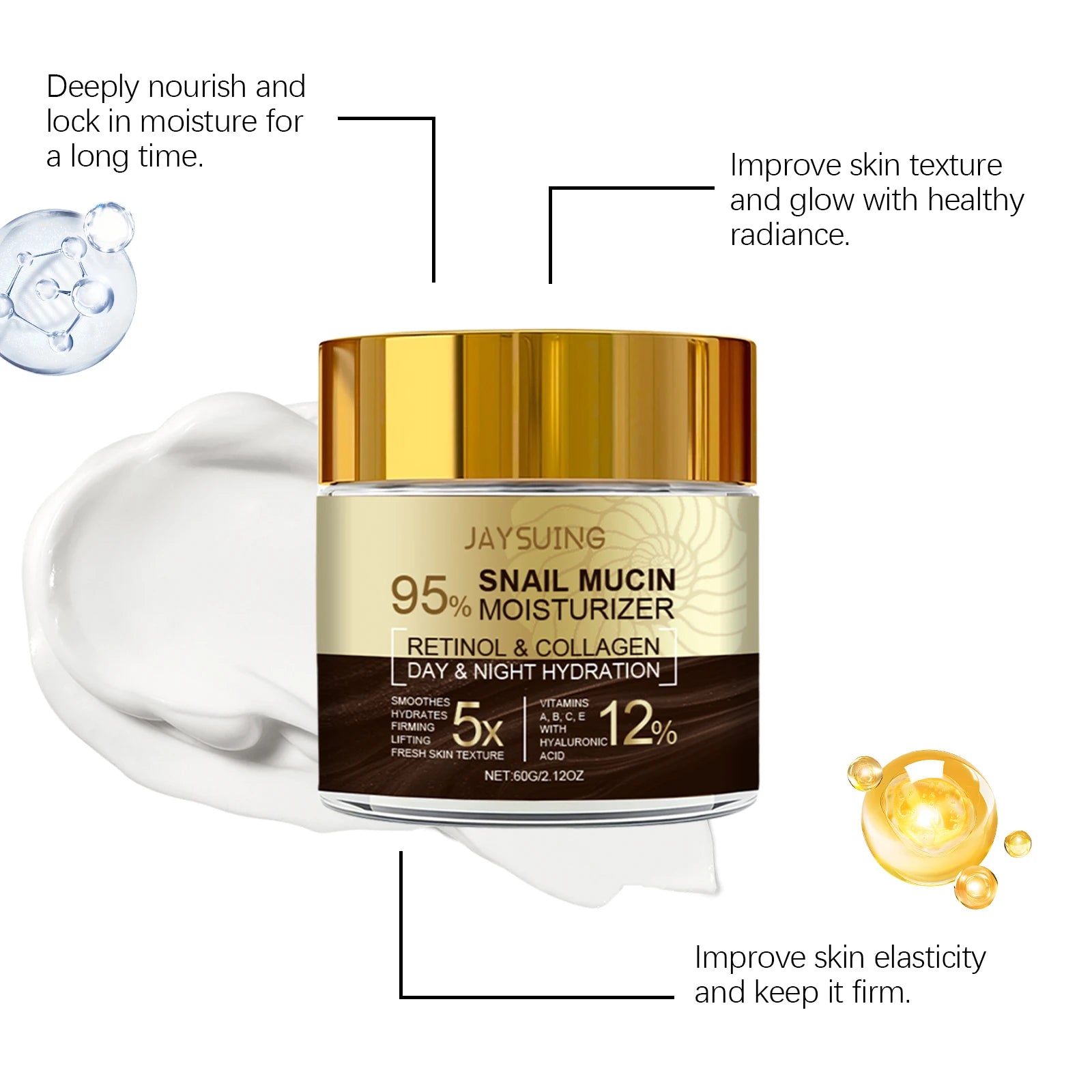 95% Snail Mucin Anti-Aging Cream - Collagen & Retinol Moisturizer